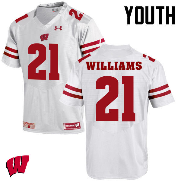 Wisconsin Badgers Youth #18 Caesar Williams NCAA Under Armour Authentic White College Stitched Football Jersey WB40F41SW